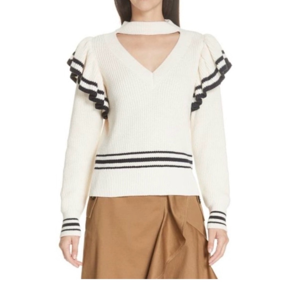 Self-Portrait Ruffle Shoulder Cutout Knit Sweater Cream NWOT Size M